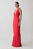 Esme Plunge Satin Maxi Dress Red