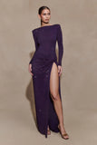 Deanna Long Sleeve Diamante Maxi Dress Purple