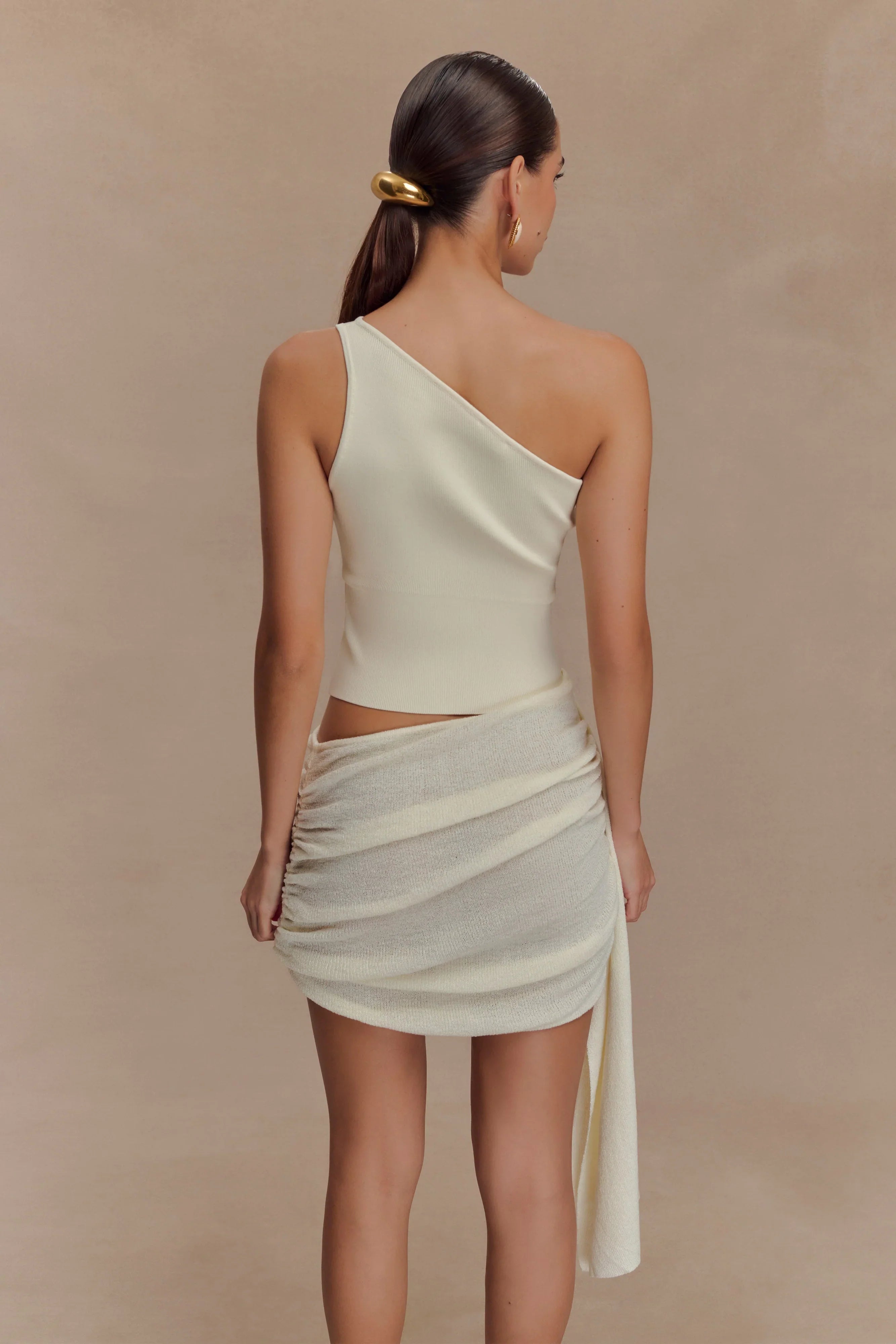 Cali Drape Skirt Knit Mini Dress Ivory