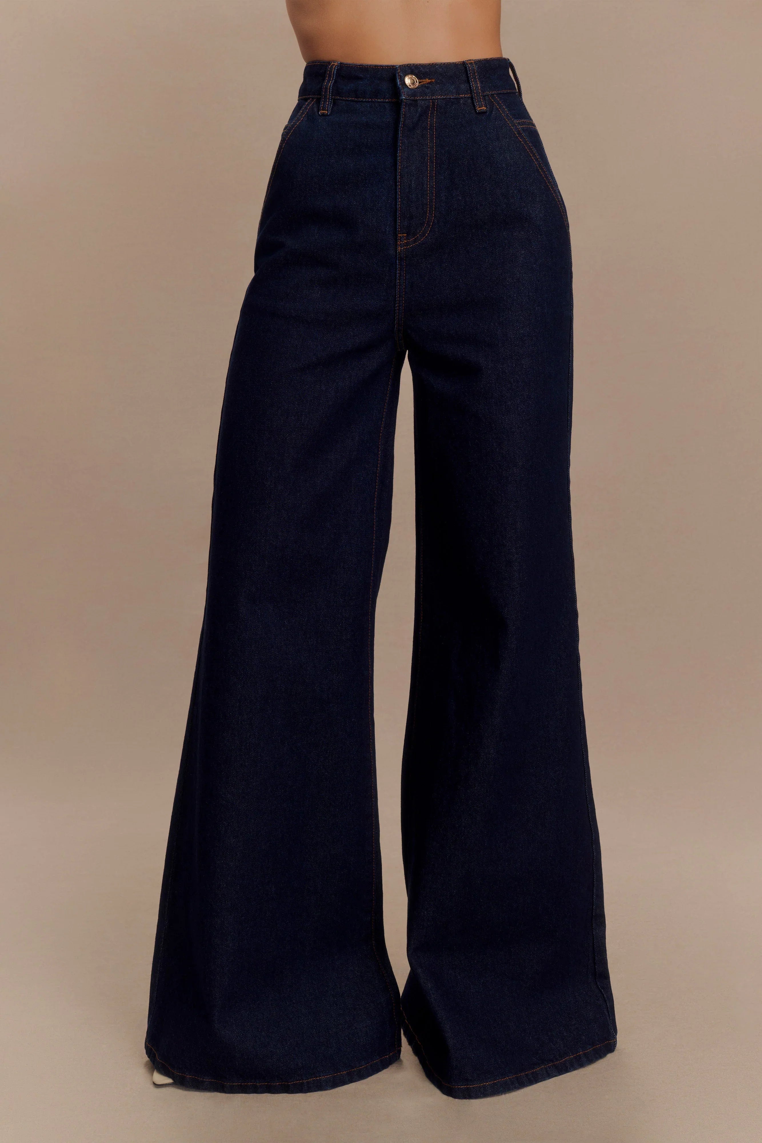 Jen Wide Leg Flare Denim Jeans Indigo Blue