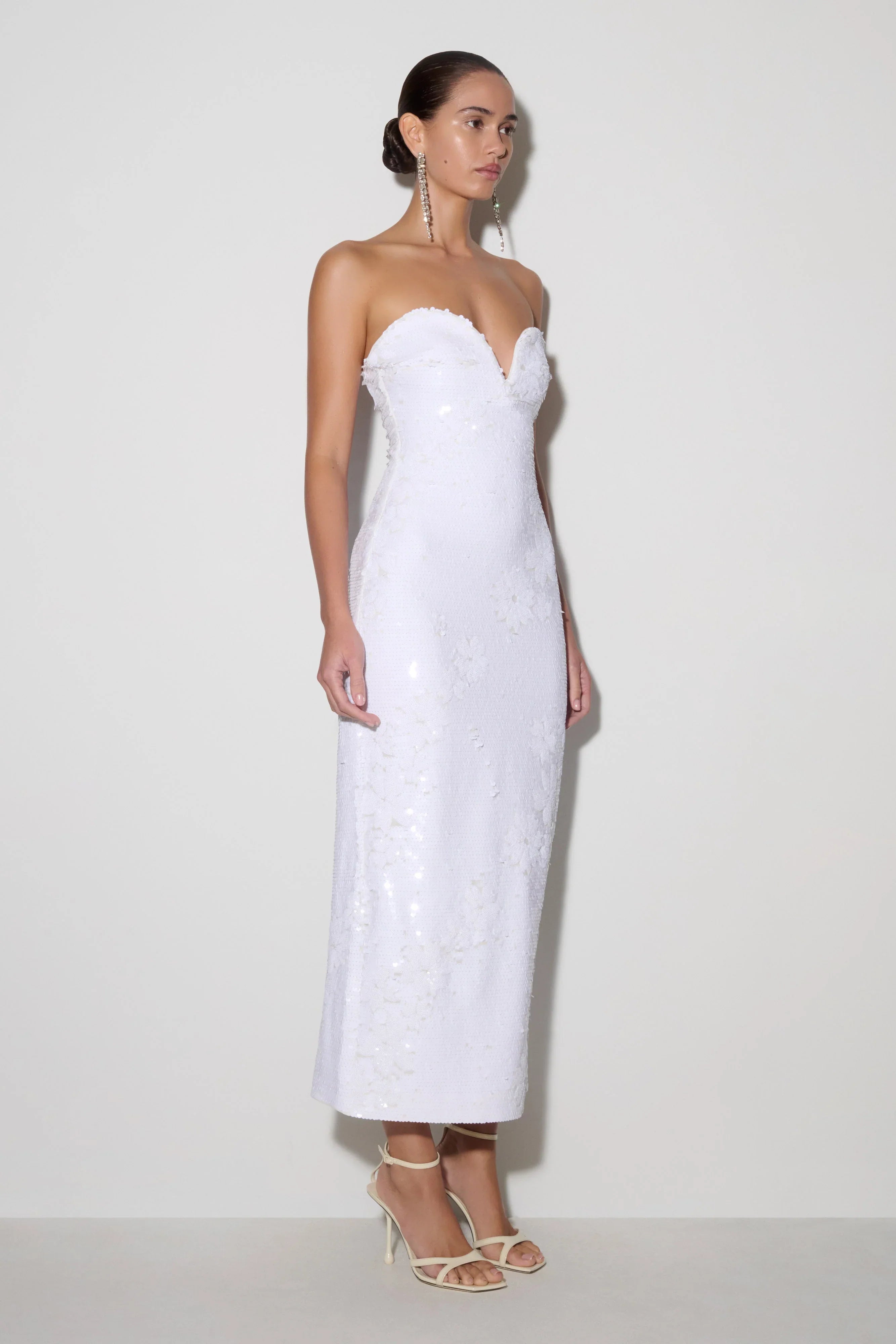 Maisie Strapless Sequin Midi Dress White