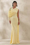 Rubelle Lemon Asymmetric Neck Maxi Dress With Draped Detailing