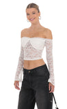 Off Shoulder Sheer Lace Top in White