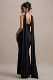 Rhoda Black Twist Halter Neck Cape Maxi Dress