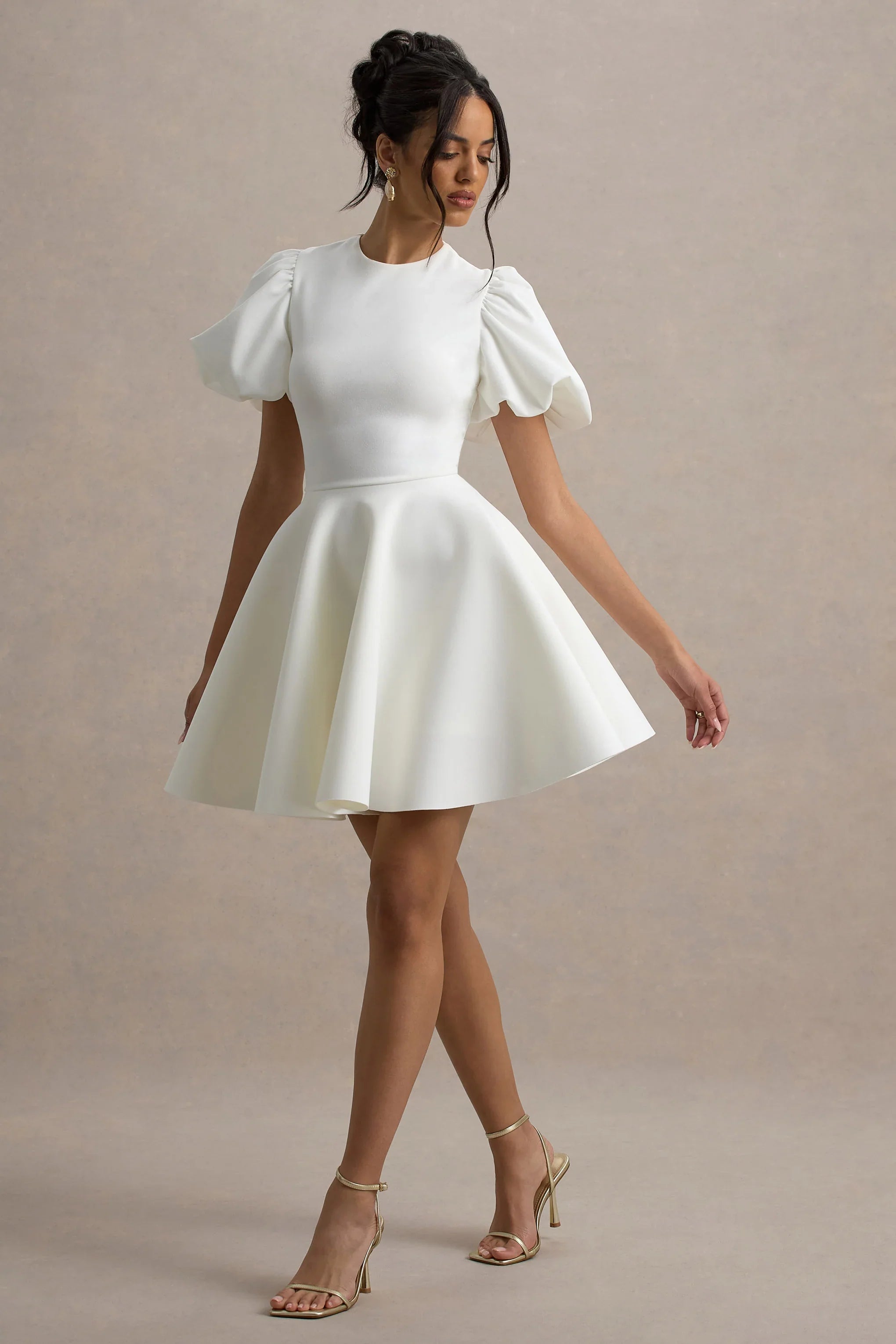 Emelia White Puff Sleeve Skater Mini Dress