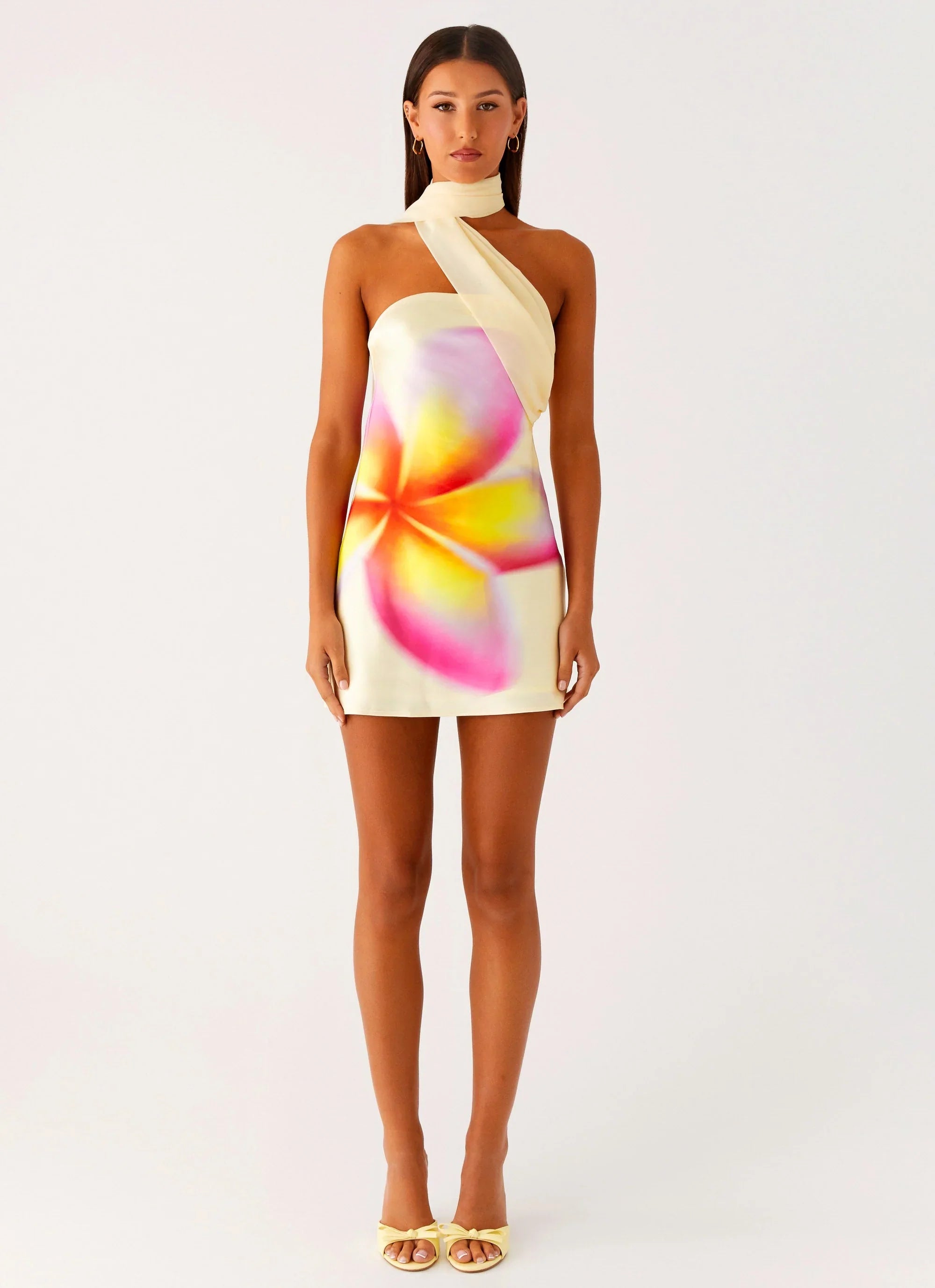 Isa Scarf Satin Mini Dress Frangipani Yellow