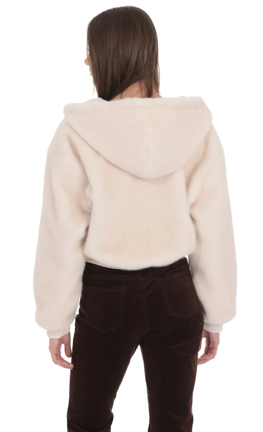 Fuzzy Zip Up Hoodie in Ivory