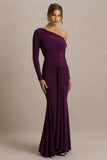 Clover Burgundy Asymmetric Neck Wrapped Maxi Dress With Sash