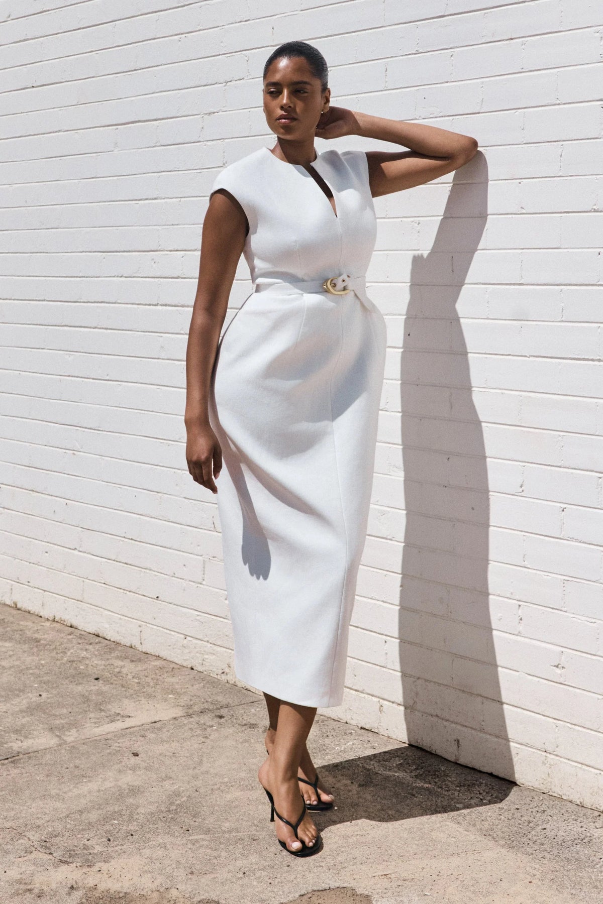 Livia V Neck Linen Maxi Dress White