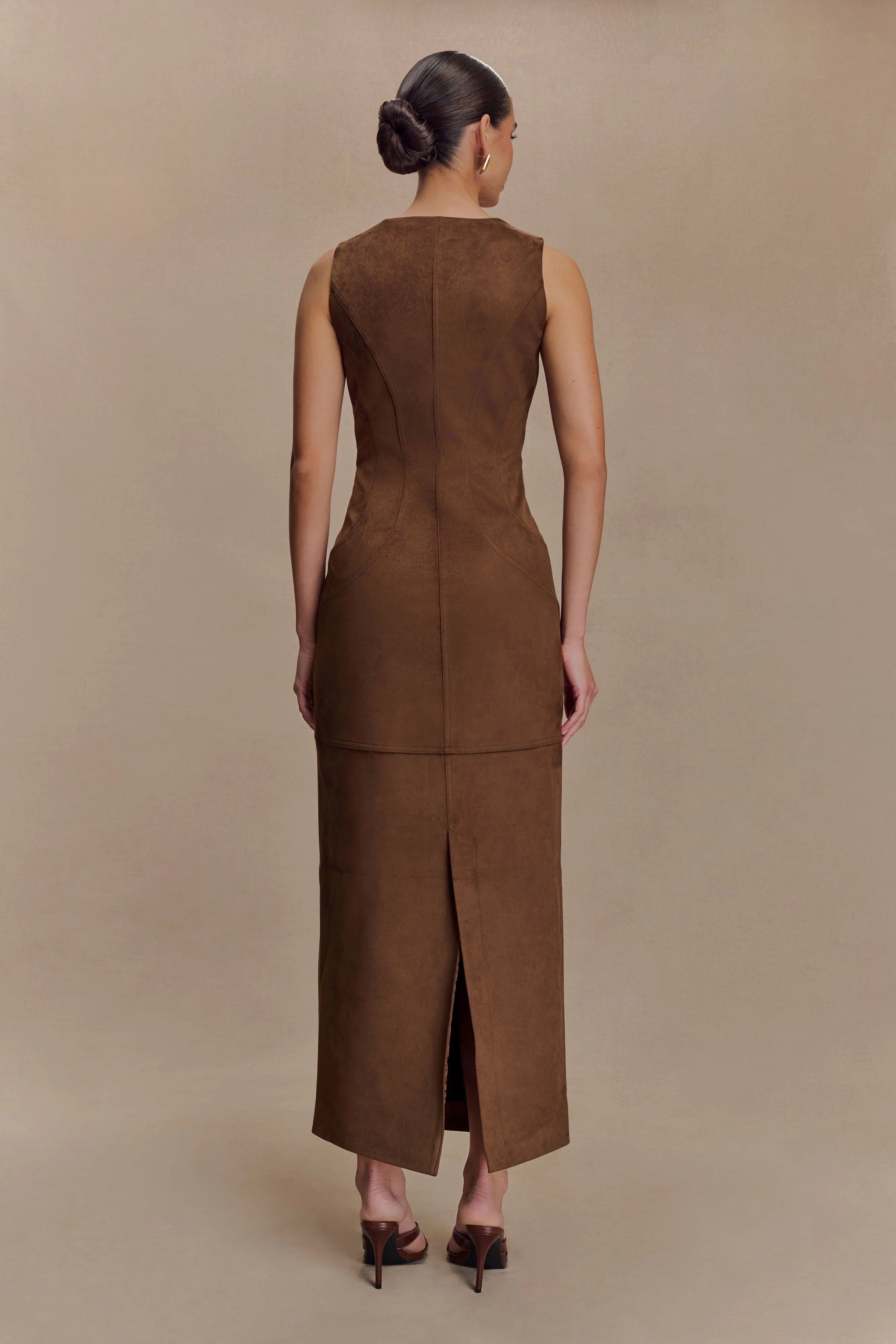Liam Faux Suede Maxi Dress Dark Chocolate