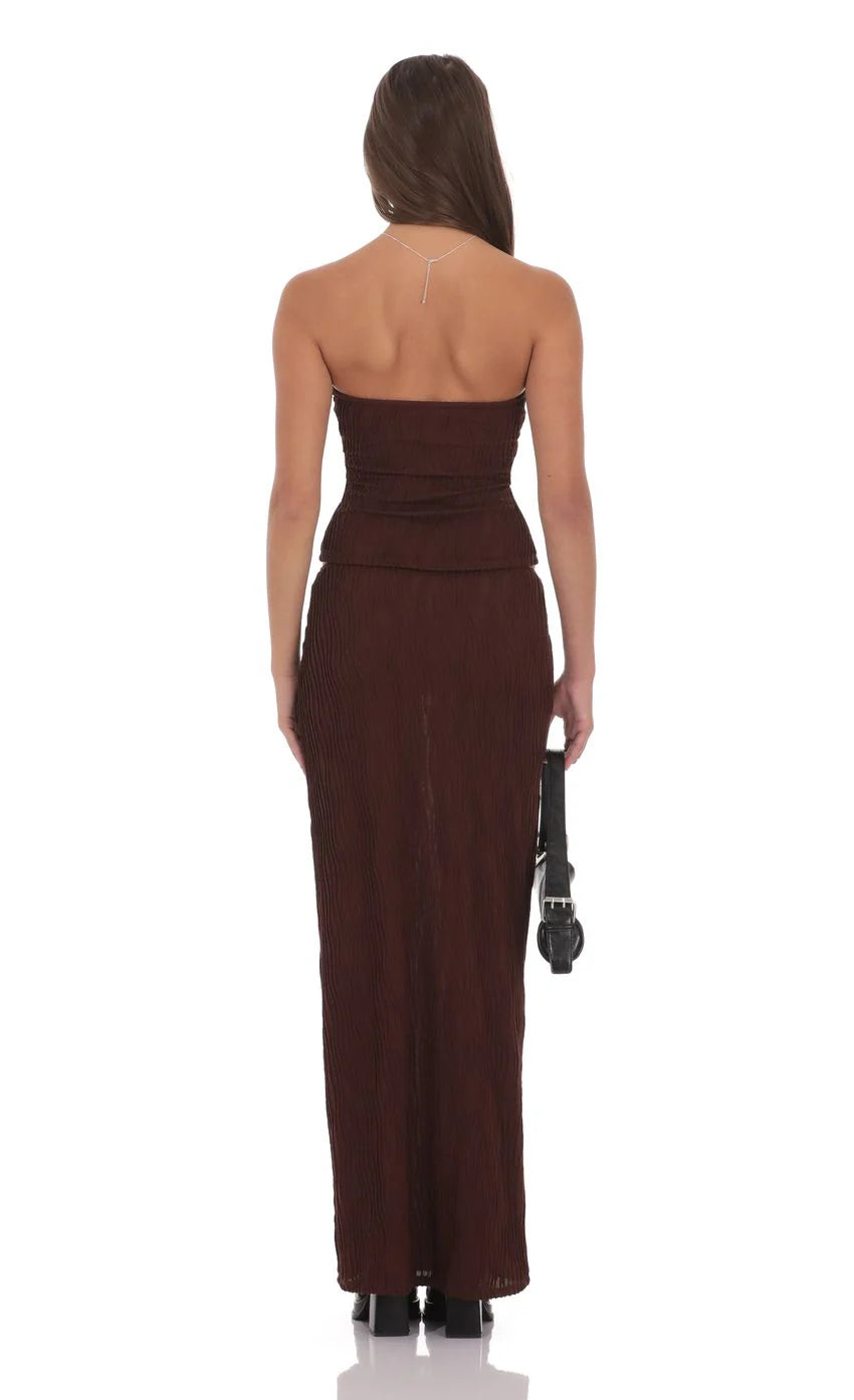 Textured Sheer Maxi Skirt in Brown