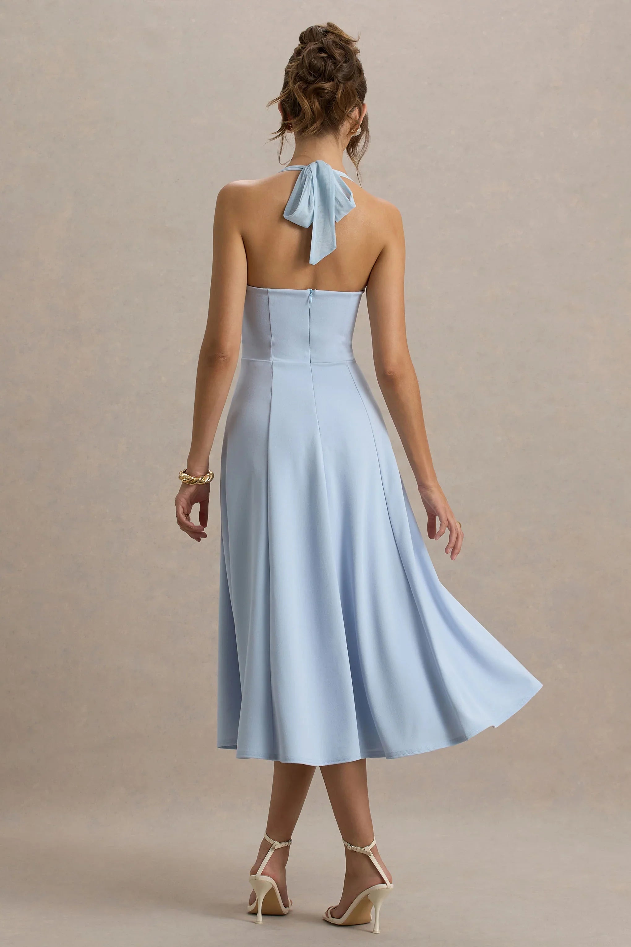 Auburn Powder Blue Halter Neck Midi Dress