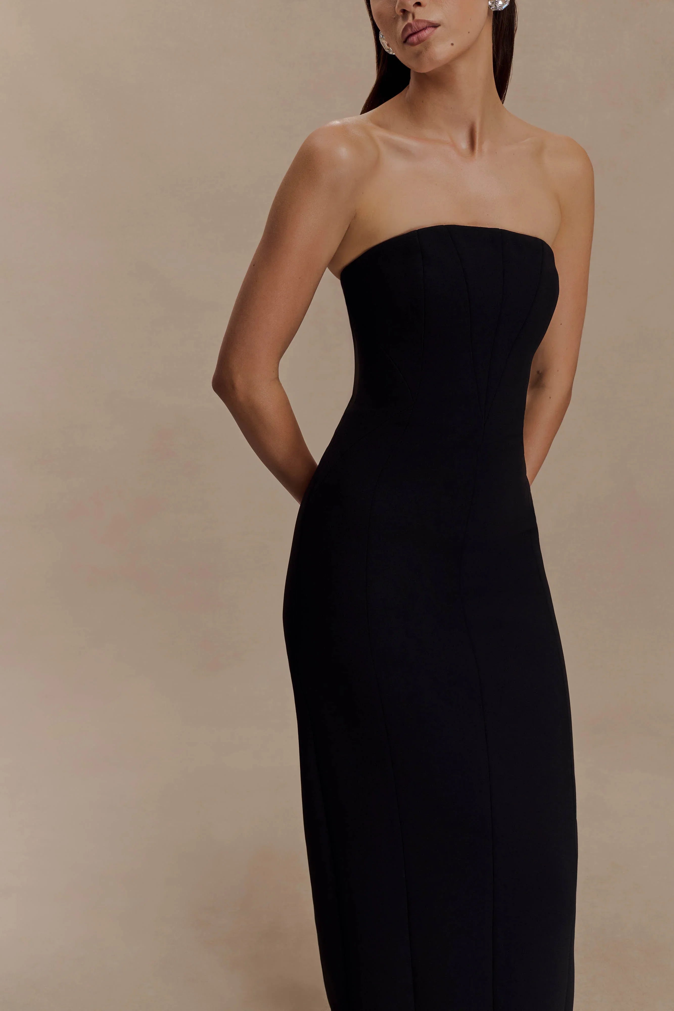 Kalila Strapless Crepe Maxi Dress Black