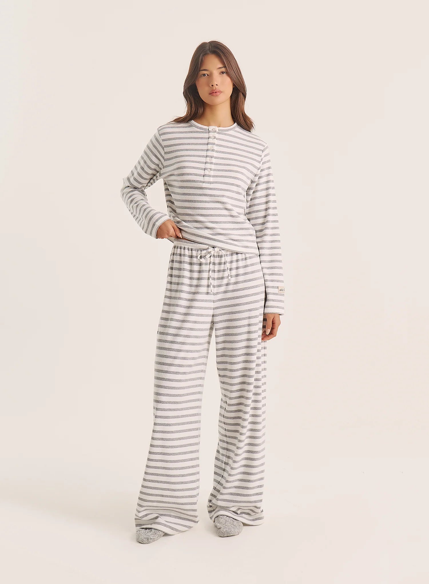Light Grey Striped Jersey Ribbed Top