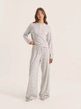 Light Grey Striped Jersey Ribbed Top