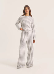 Light Grey Striped Jersey Ribbed Top