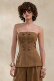 Mavi Brown Pinstripe Bandeau Tailored Top