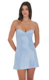 Satin Sweetheart Neck Dress in Light Blue