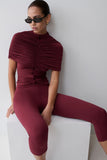 Linh Slinky High Neck Gathered Top Mahogany