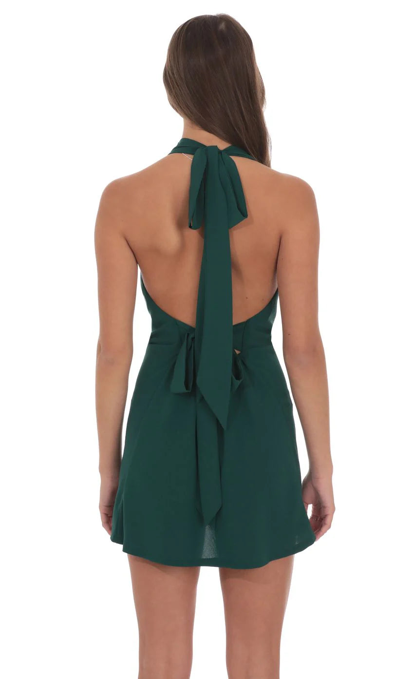 Cowl Neck Halter Dress in Green