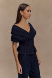Rayne Off Shoulder Denim Top Indigo Blue