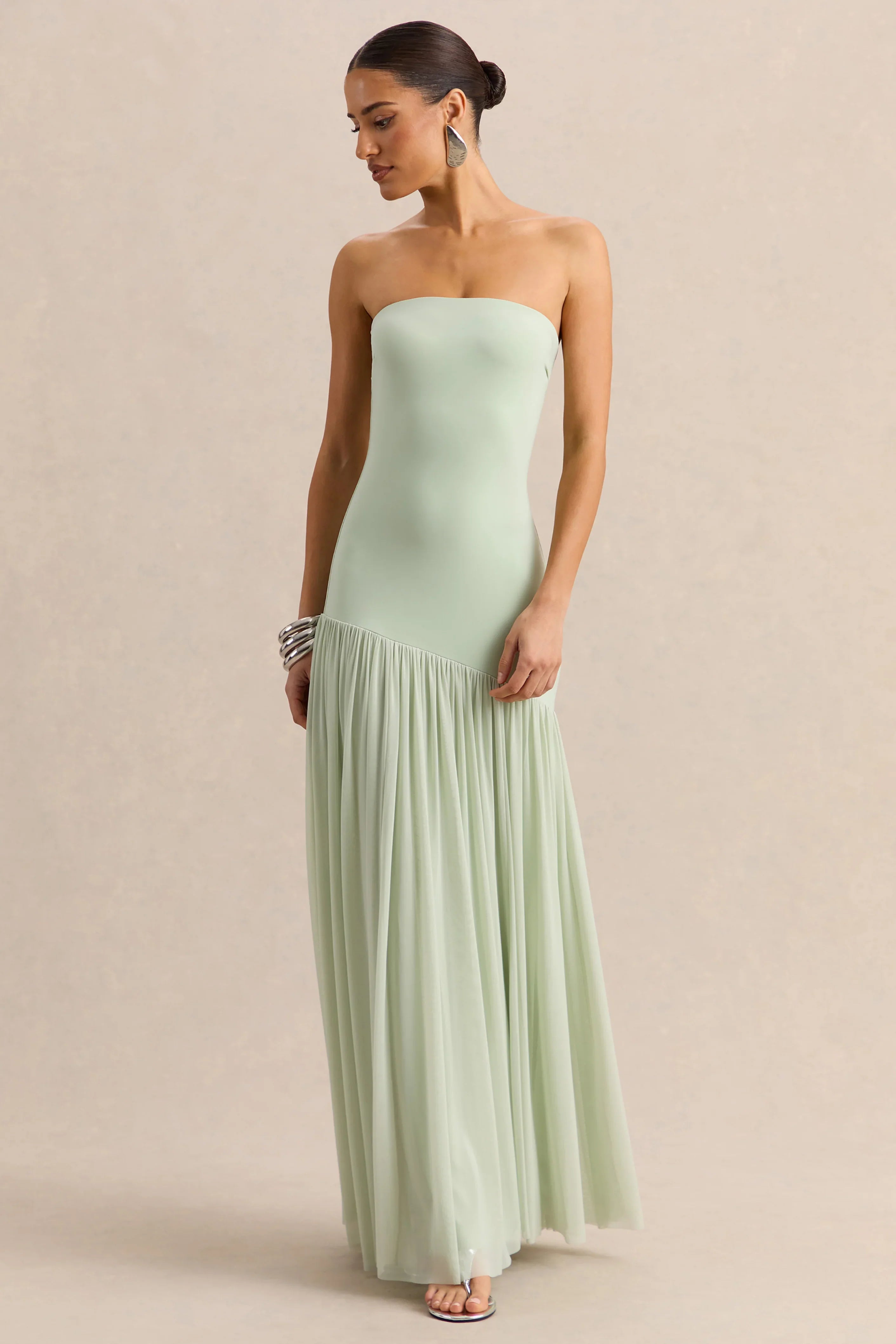 Bambi Mint Bandeau Maxi Dress With Scarf Detail