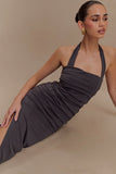 Bentley Peached Jersey Halter Maxi Dress Charcoal