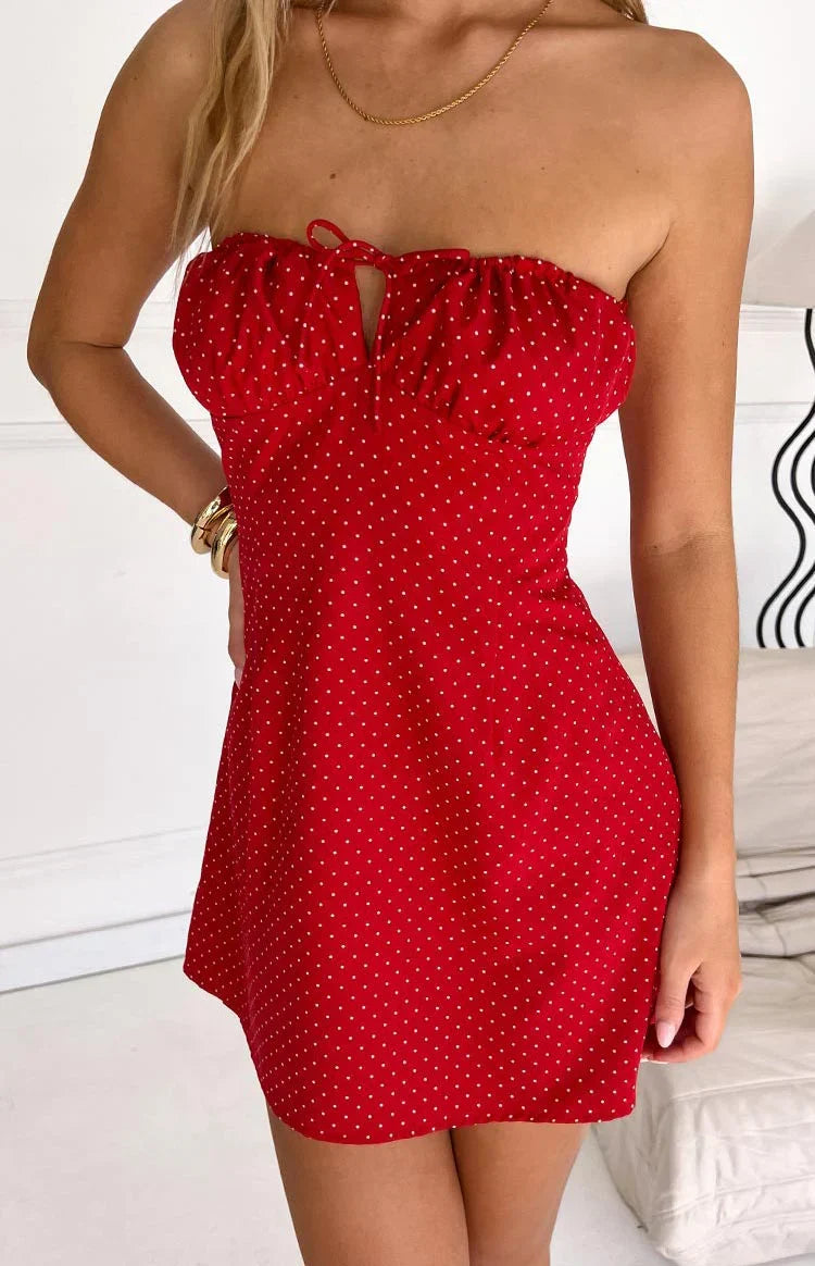 Faith Red Polka Dot Strapless Mini Dress
