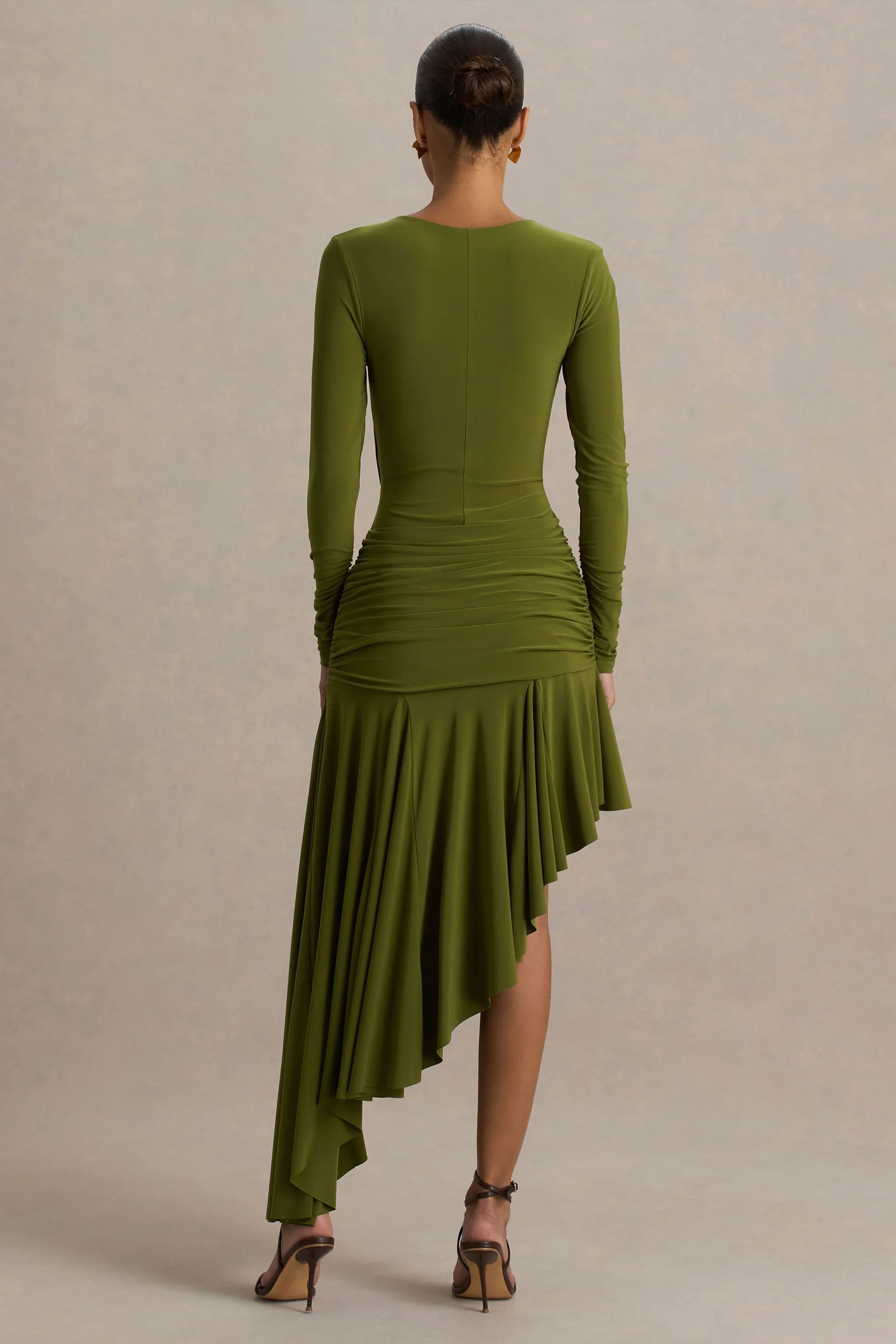 Alexia Green Asymmetric Neck Maxi Dress With Gold Details