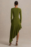 Alexia Green Asymmetric Neck Maxi Dress With Gold Details