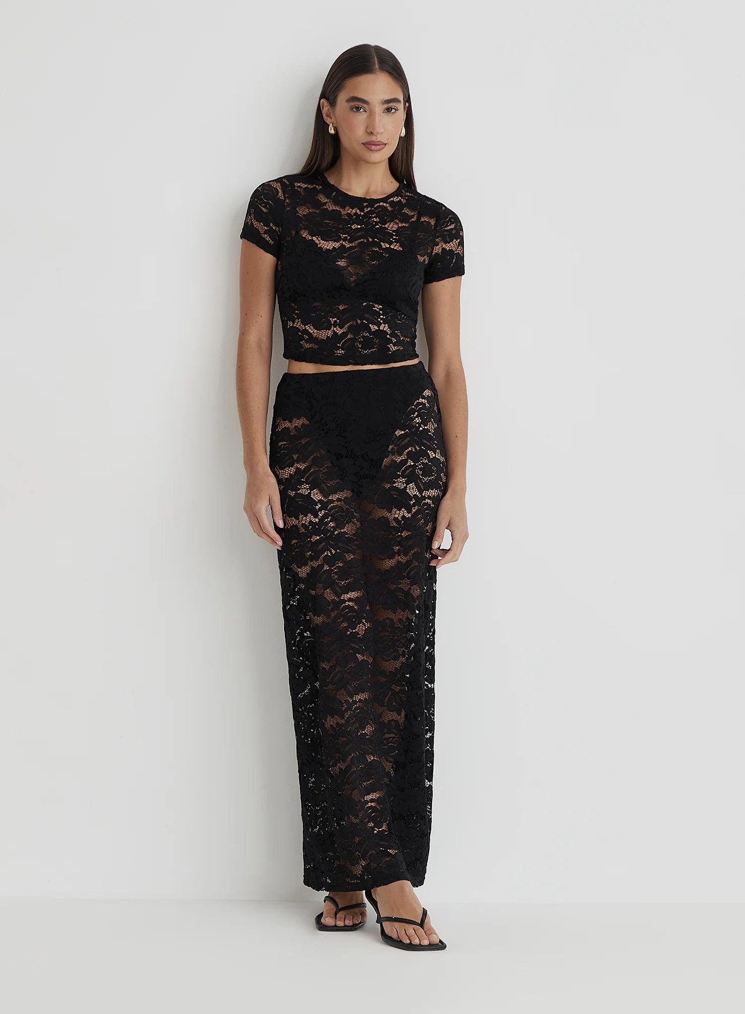 Black Short Sleeve Lace Top
