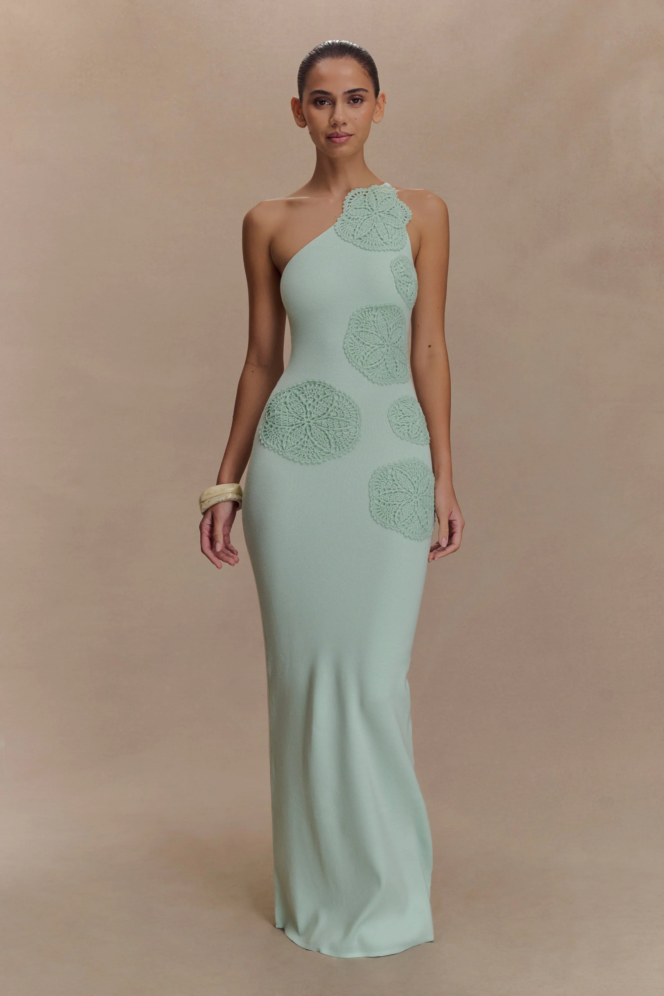 Teneika Crochet Knit Maxi Dress Light Aqua