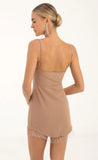 Crepe Rhinestone Trim Bodycon Dress in Nude