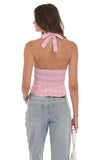 Plaid V Neck Halter Top in Pink