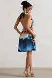 Naxos Multi Blur Print Plunge Neck Babydoll Mini Dress