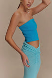 Jasiel Strapless Knit Maxi Dress Cyan Blue