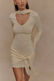 Taron Knit Mini Dress With Scarf Cream