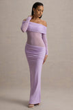 Belamour Lavender Semi Sheer Bardot Gathered Maxi Dress