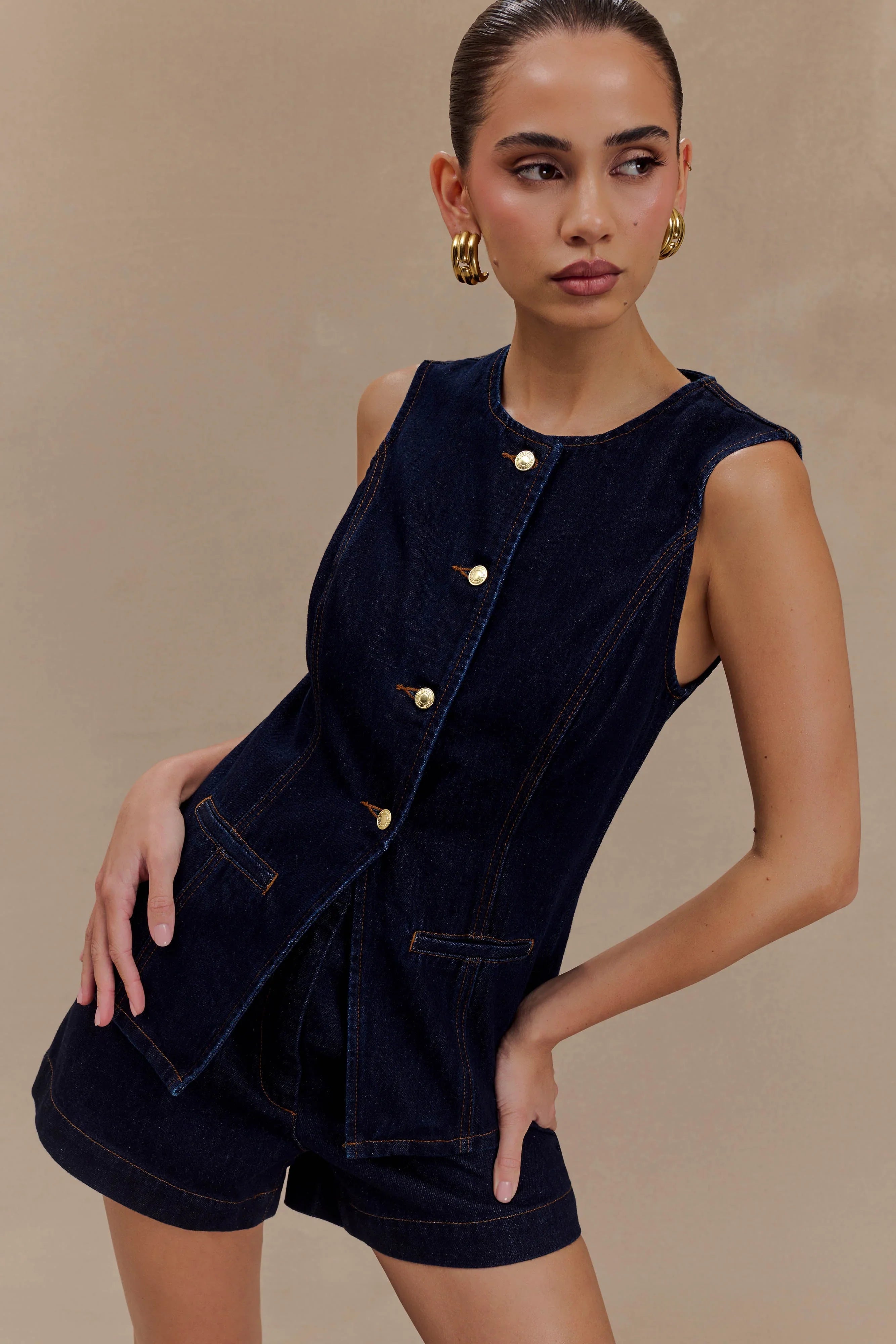 Abel Denim Button Up Top Indigo Blue