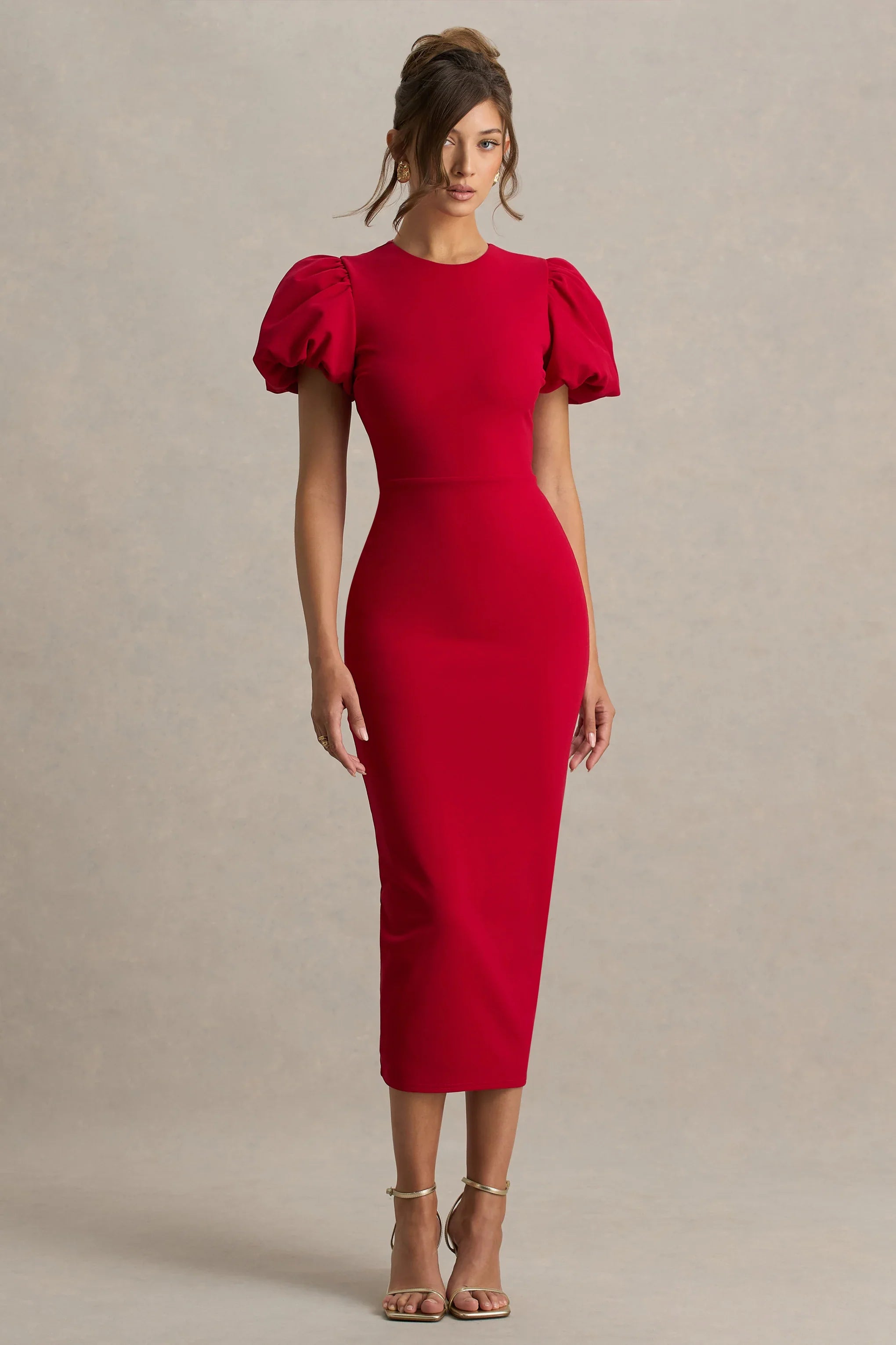 Dakota Red Puff Sleeve Midi Dress