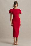 Dakota Red Puff Sleeve Midi Dress