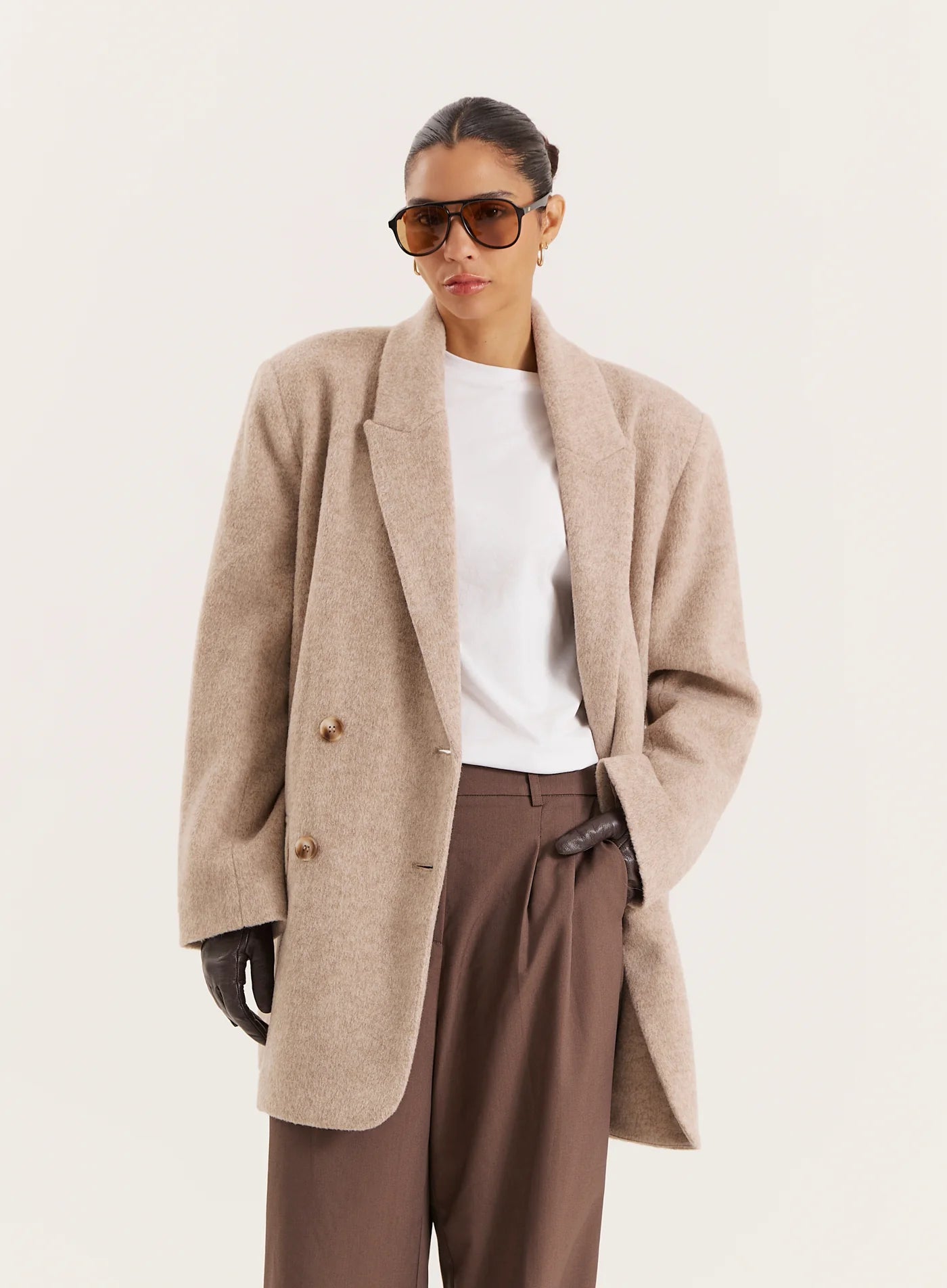 Oatmeal Longline Double Breasted Oversized Blazer