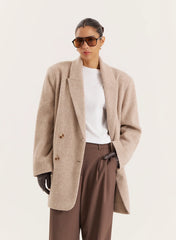 Oatmeal Longline Double Breasted Oversized Blazer