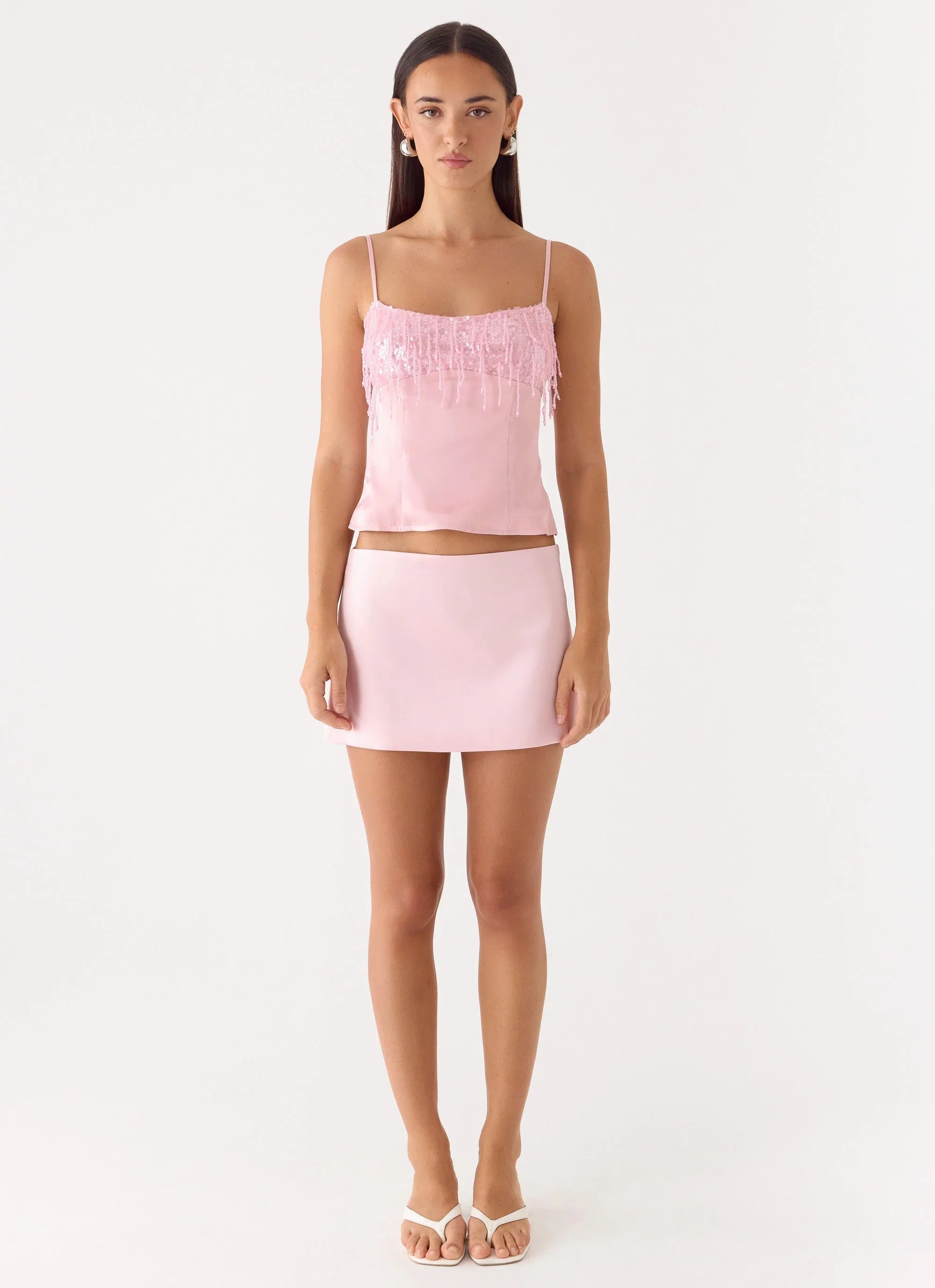 Siren Beaded Sequin Top Pink