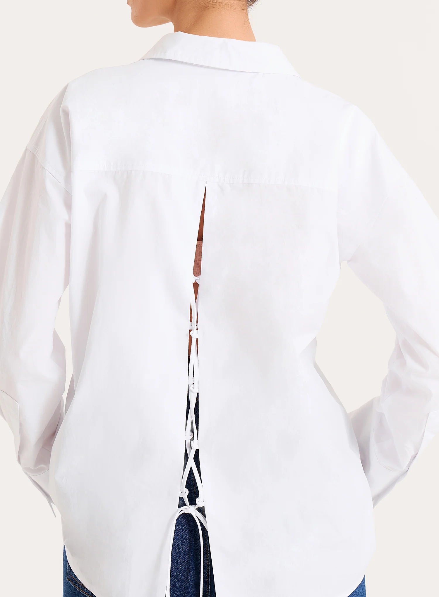 White Cotton Tie Back Detail Shirt