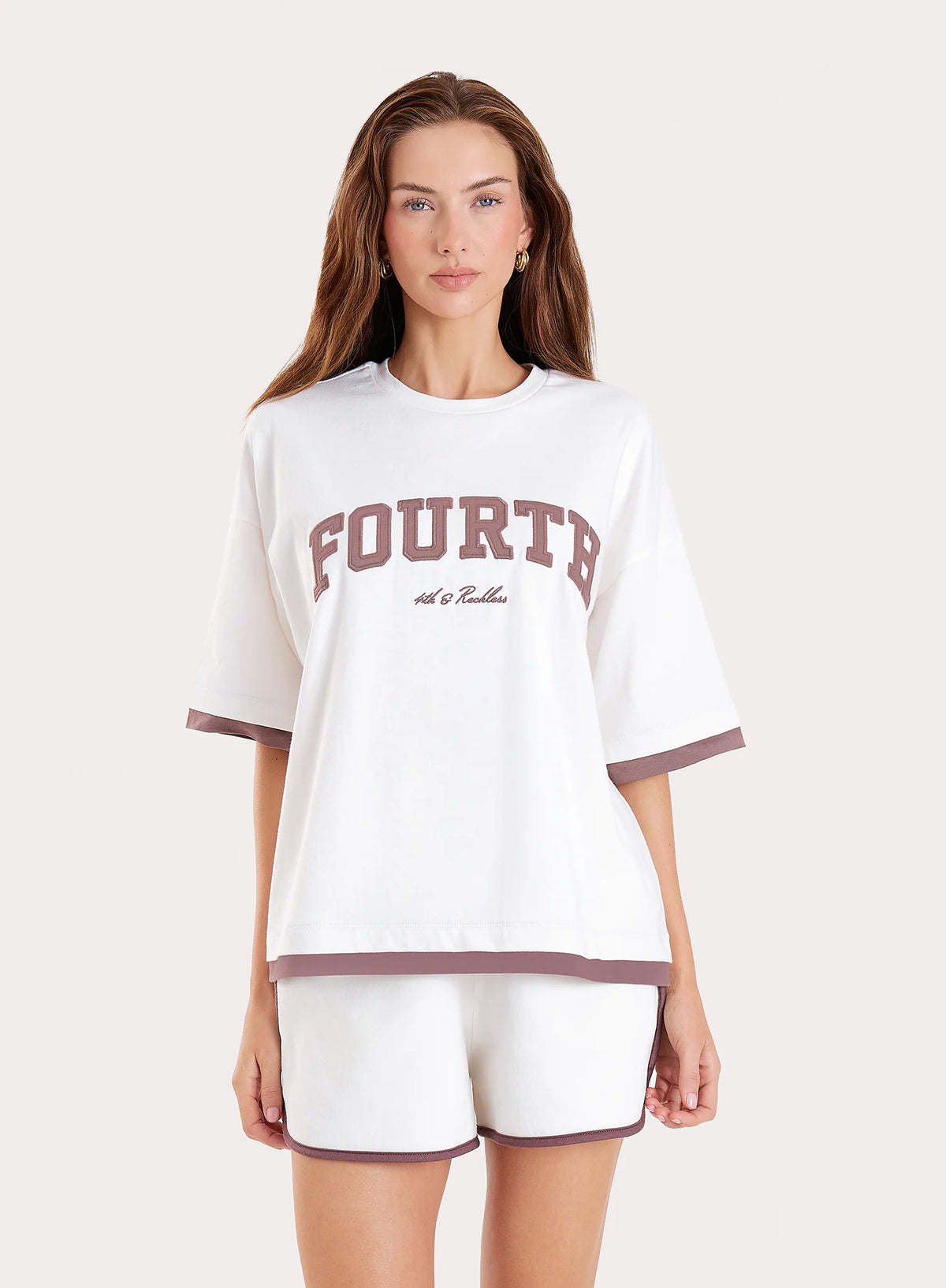 White Contrast Trim Branded Cotton T Shirt