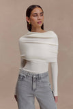 Mazie Asymetrical Cashmere Blend Long Sleeve Knit Top Ivory