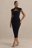 Elsie Navy Cut Out Neck Midi Dress With Short Sleeves