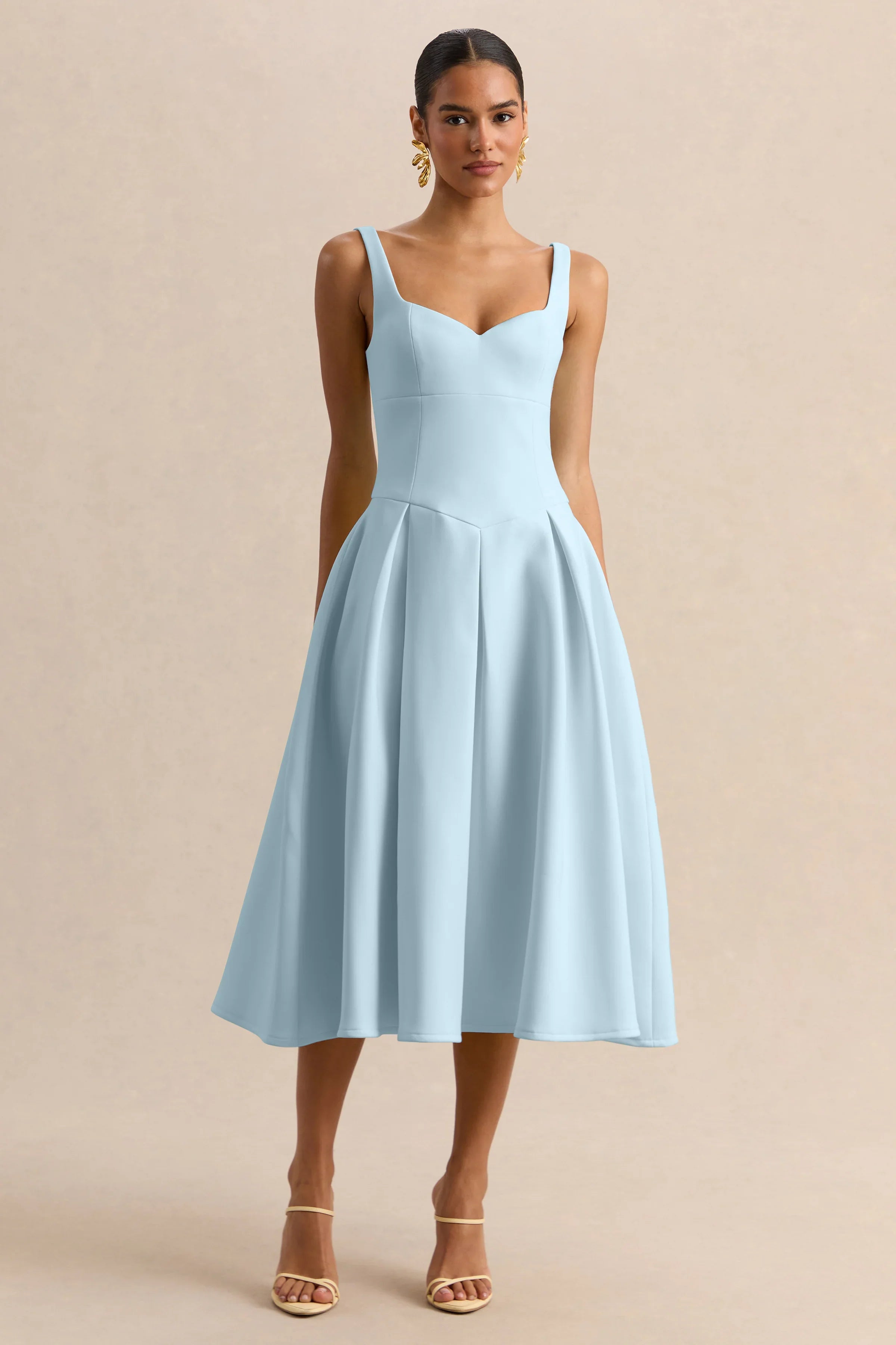 Greta Powder Blue Sweetheart Neck Midi Dress