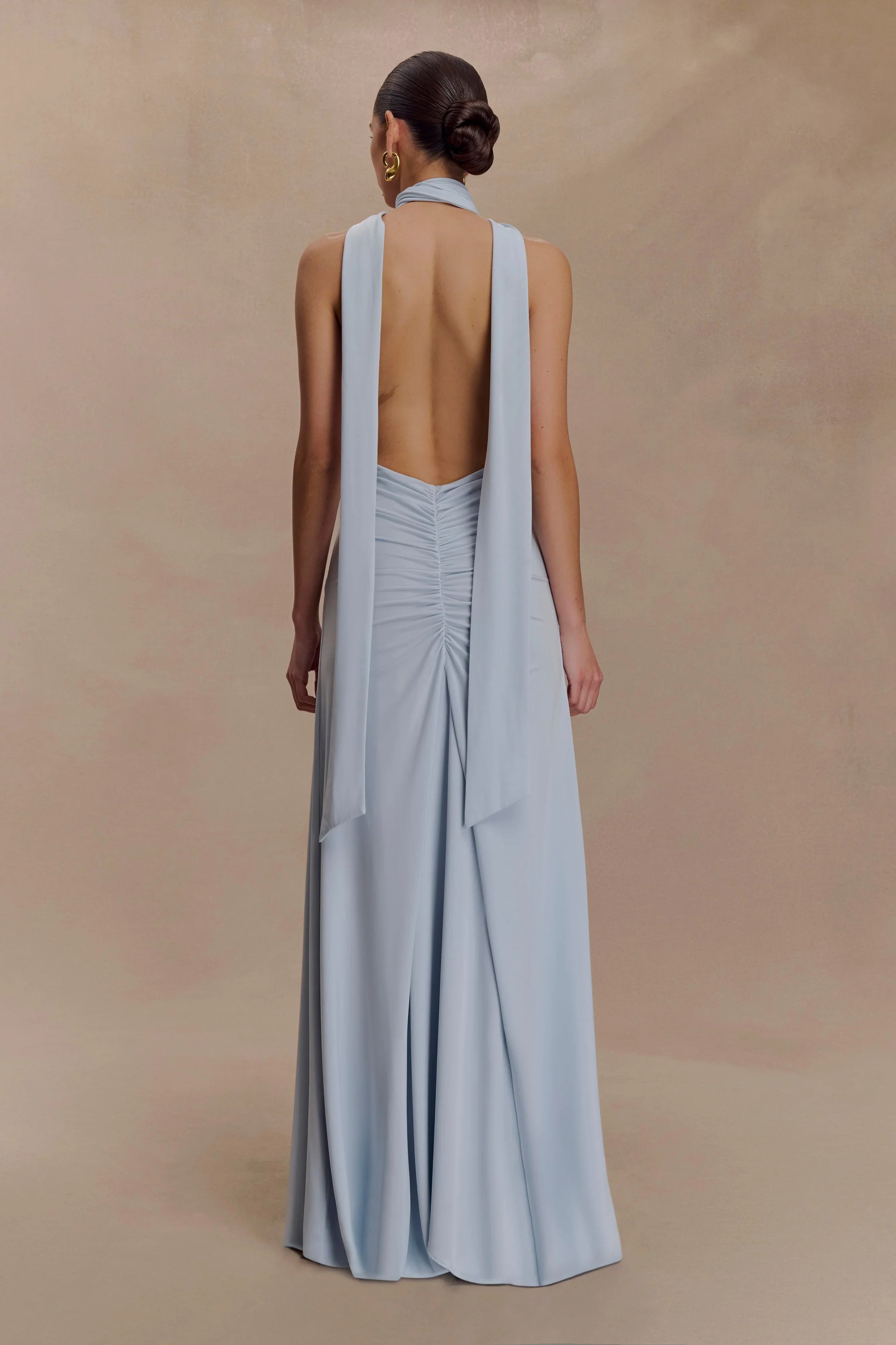 Juliet Slinky Maxi Dress With Scarf Pale Blue